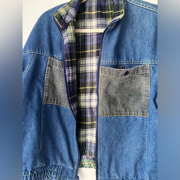 Vintage Denim Jacket Women’s Small Reversible Blanket Lined Flannel Patchwork - Picture 3 of 9